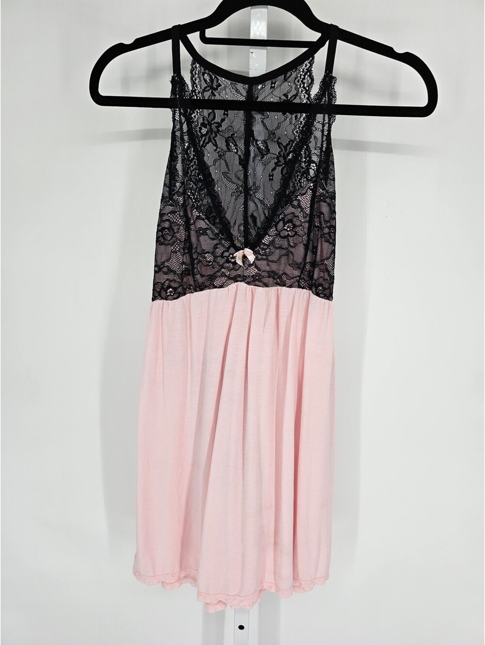 Jessica Simpson Womens Sz M Knee Length Nightgown Nightie Pink Black Lace
